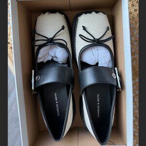 Linen Bow Buckled Mary Janes CHARLES & KEITH (Size 8)